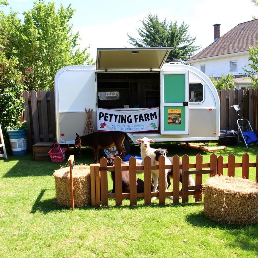 Mobile petting farm trailer setup