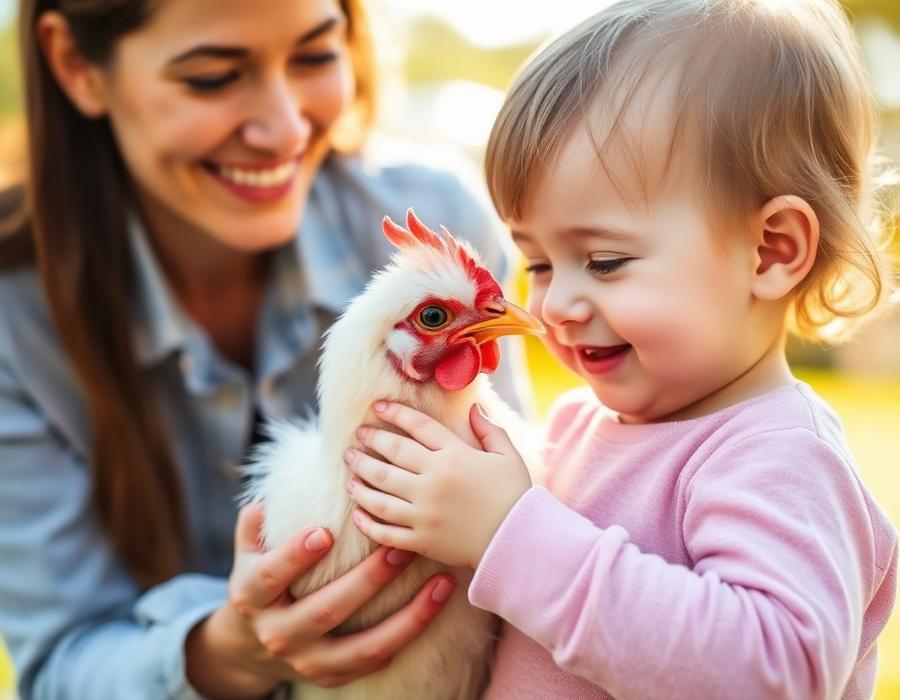 Child kissing a silkie chicken
